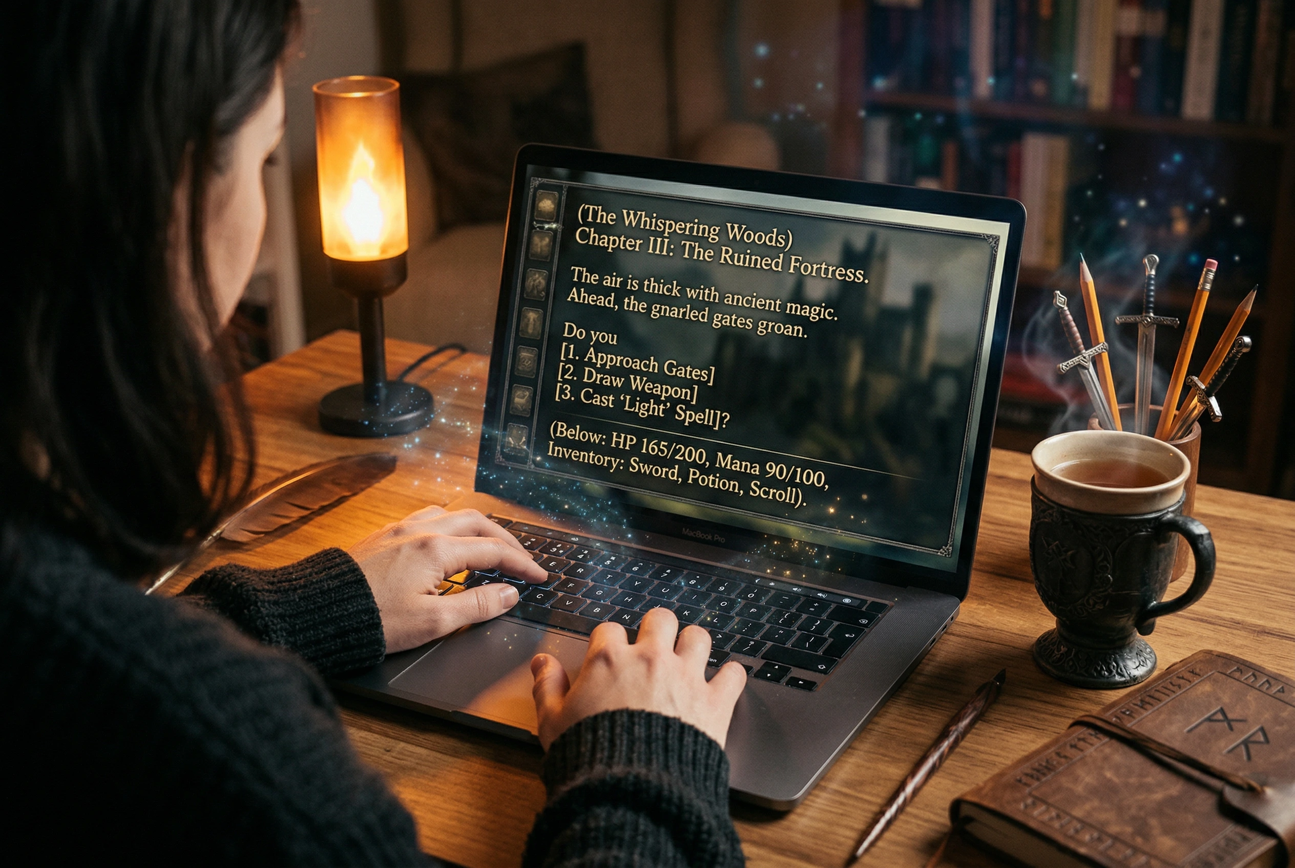 Atmosphärische Kampagnenszene in Flüsterfeder